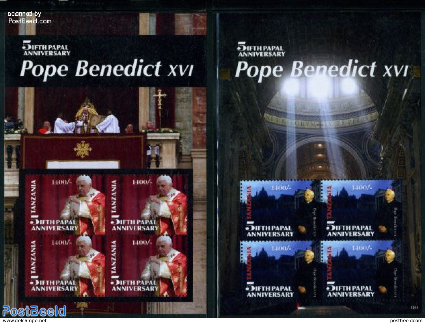 Tanzania 2010 Pope Benedict XVI 2 M/s, Mint NH, Religion - Pope - Religion - Papes