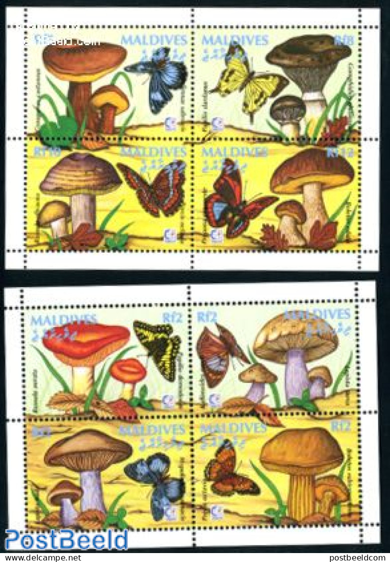 Maldives 1995 Mushrooms & Butterflies 8v (2 S/s), Mint NH, Nature - Butterflies - Mushrooms - Mushrooms