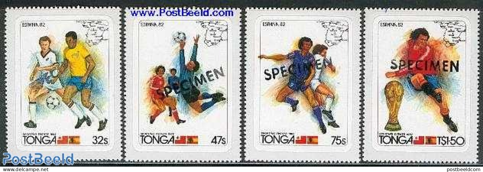 Tonga 1982 World Cup Football 4v S-a SPECIMEN, Mint NH, Sport - Various - Football - Maps - Geography
