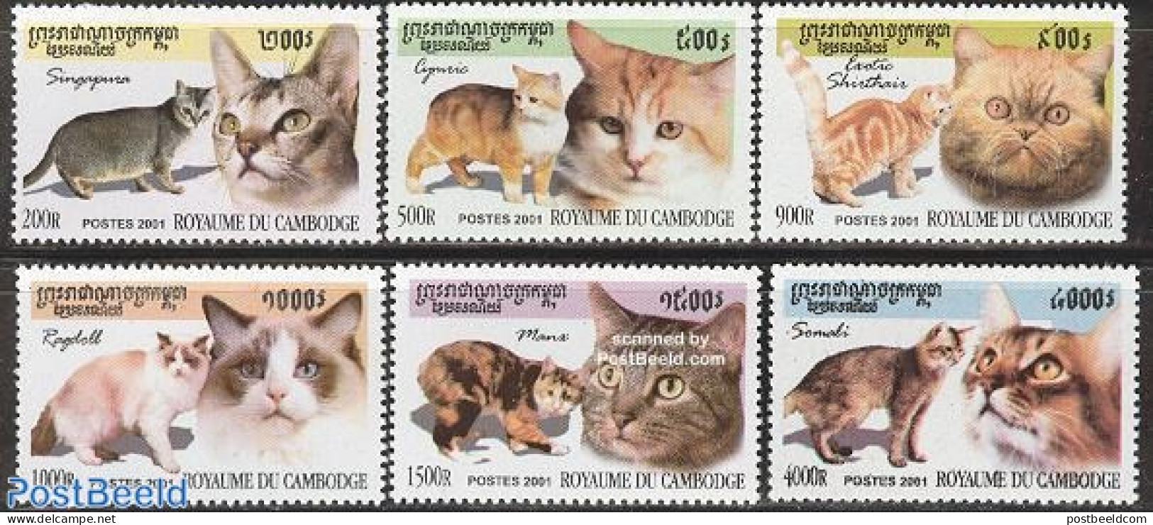 Cambodia 2001 Cats 6v, Mint NH, Nature - Cats - Cambodia