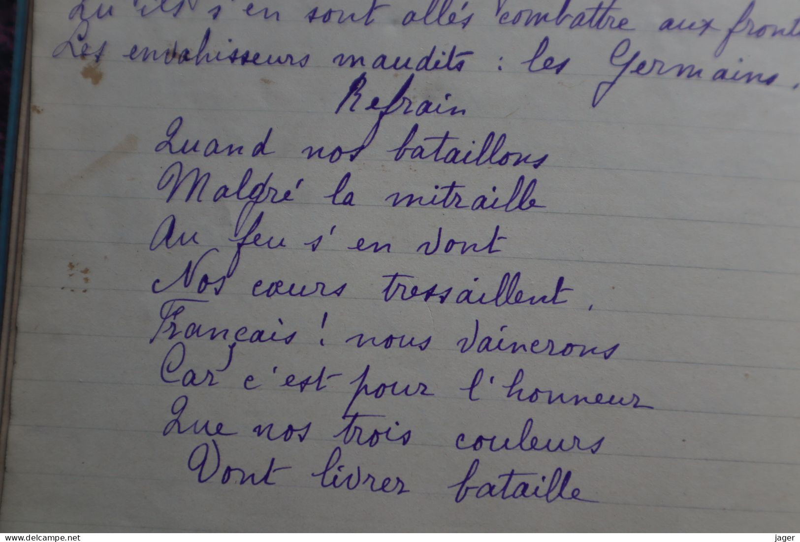 Chansons De La Guerre 1914 1915 1916  Rare Carnet De Chant Manuscrit - 1914-18