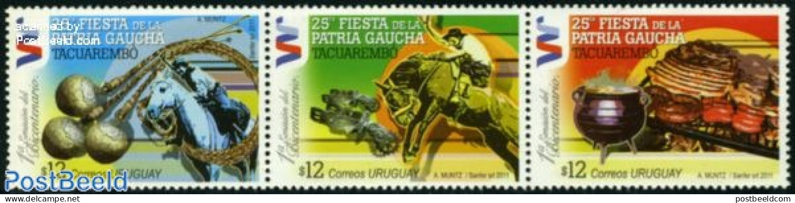 Uruguay 2011 Festival Of Patria Gaucha 3v [::], Mint NH, Health - Nature - Food & Drink - Horses - Food