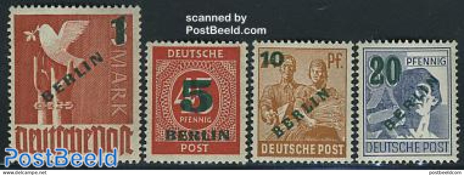 Germany, Berlin 1949 Overprints 4v, Unused (hinged), Nature - Various - Birds - Agriculture - Unused Stamps