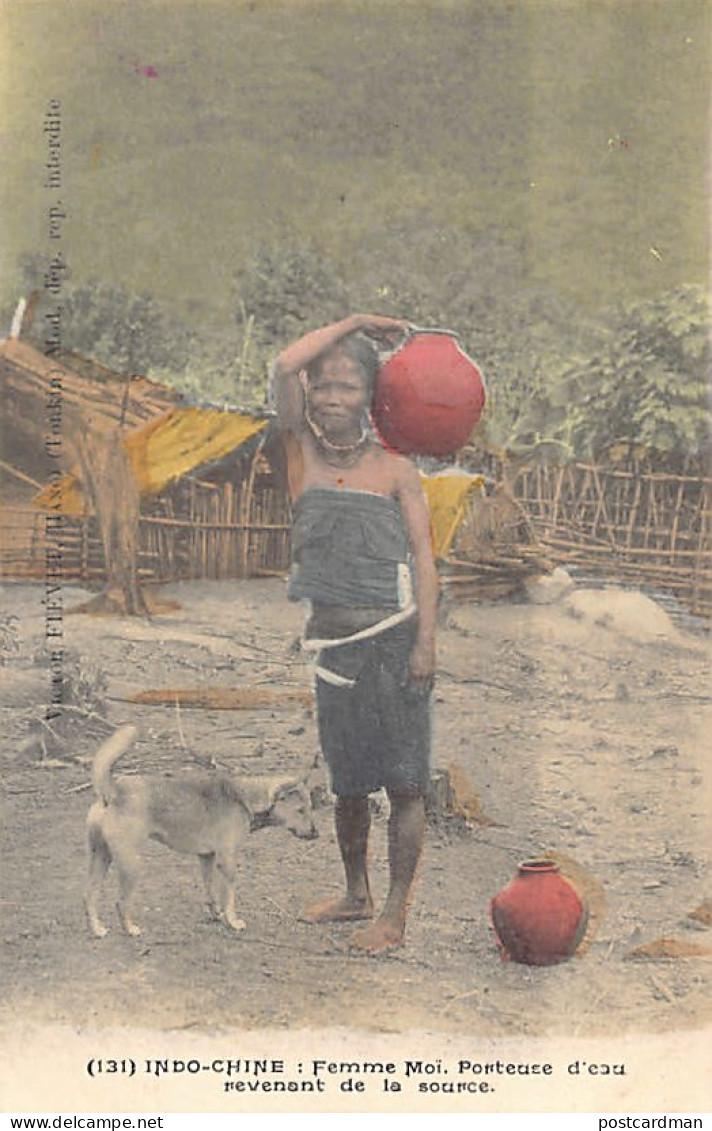 Vietnam - Femme Moï, Porteuse D'eau Revenant De La Source - Ed. V. Fiévet 131 Aquarellée - Viêt-Nam