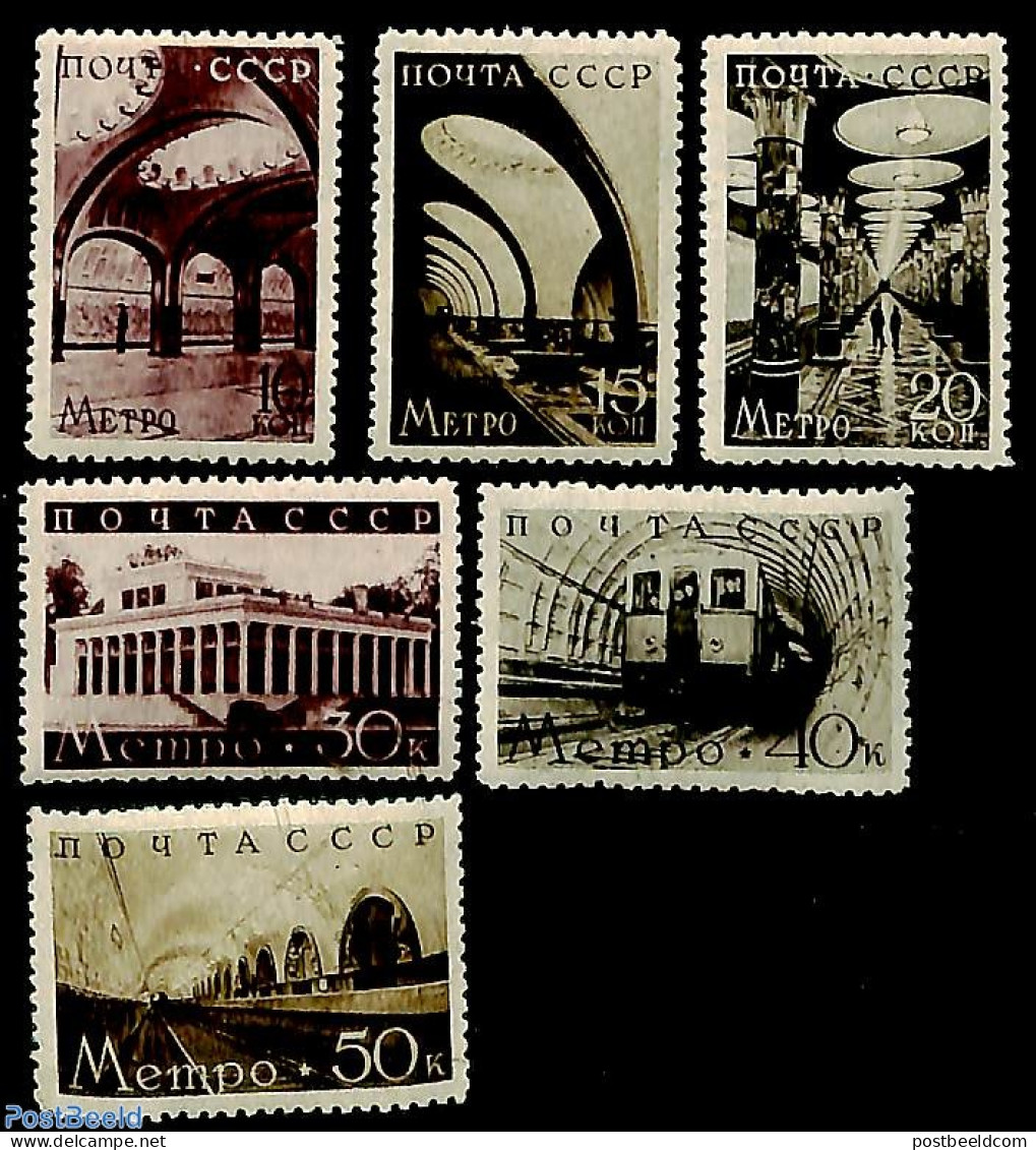 Russia, Soviet Union 1938 Moscow Metro 6v, Unused (hinged), Transport - Railways - Unused Stamps