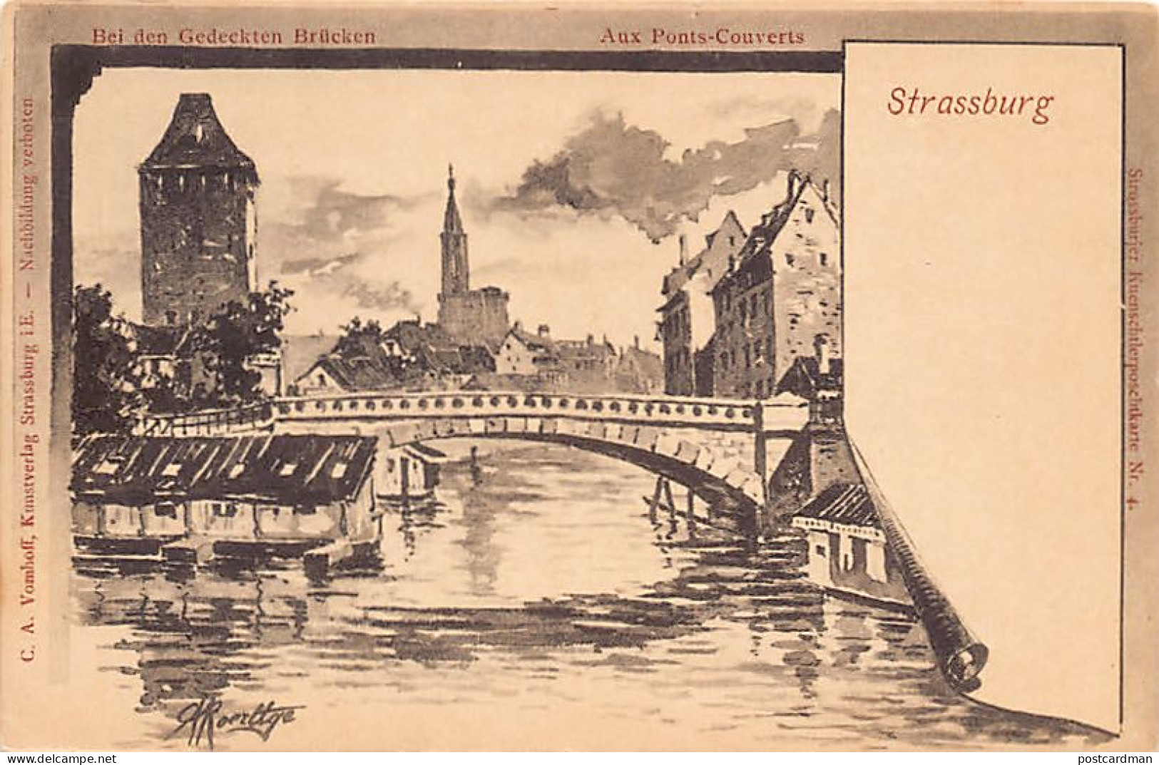 STRASBOURG - Aux Ponts Couverts - Illustration A. Roerttge - Strossburjer Kuennschlerposchkarte - Ed C.A. Vomhoff - Strasbourg