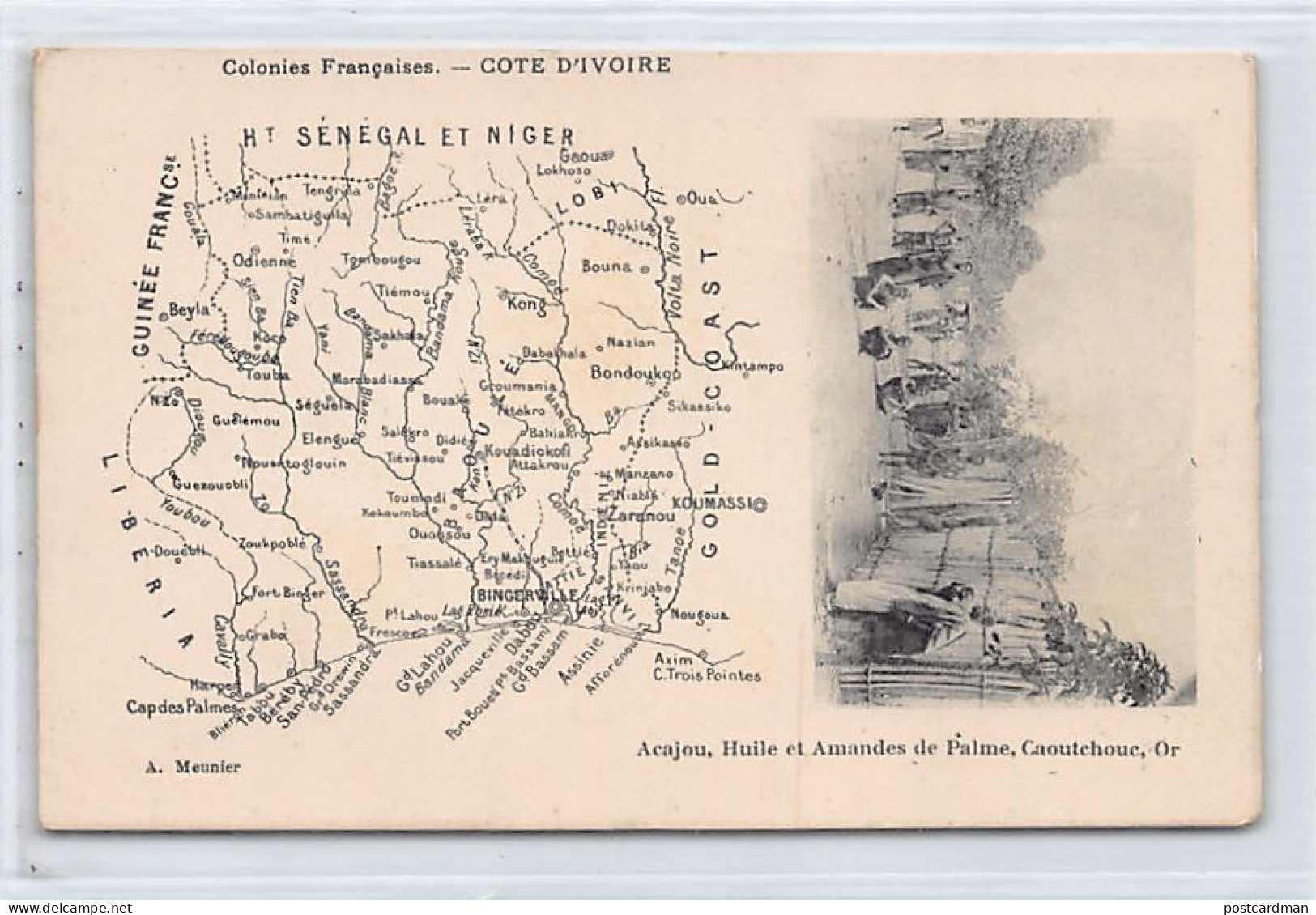 Côte D'Ivoire - Carte Géographique De La Colonie - Scène De Village - Ed. A. Meunier  - Elfenbeinküste