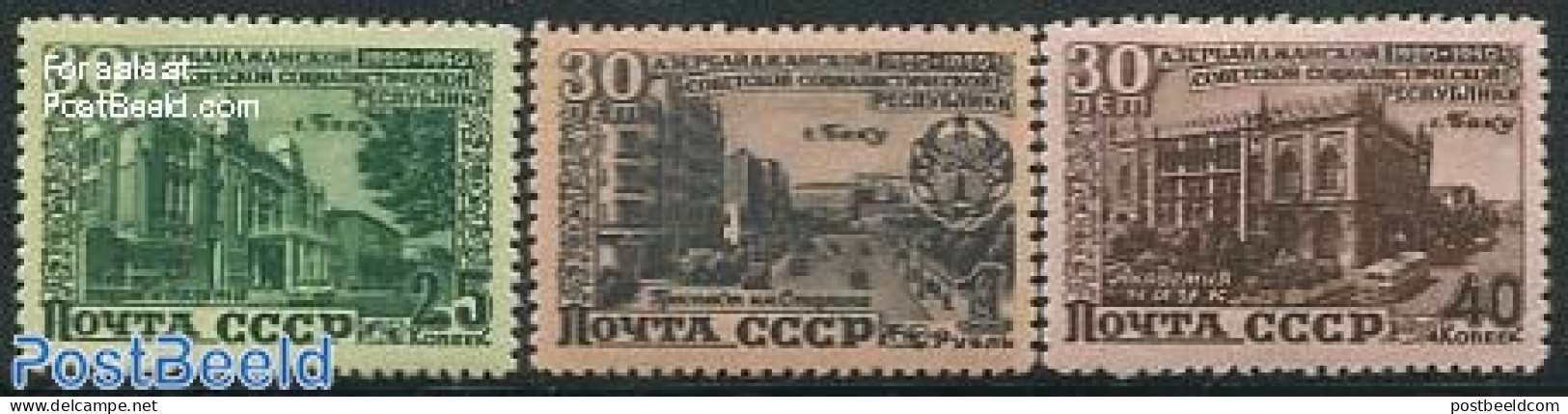 Russia, Soviet Union 1950 Azerbeidschan 3v, Unused (hinged), Performance Art - Science - Music - Education - Unused Stamps