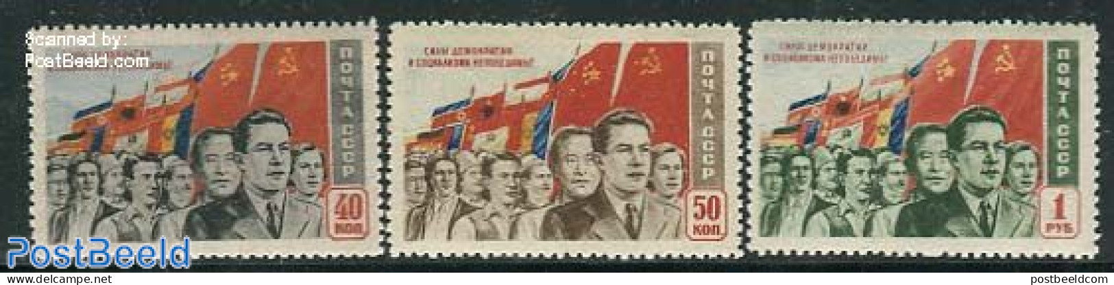 Russia, Soviet Union 1950 Peoples Democracy 3v, Type I 9large Eagle In Albania Flag), Unused (hinged), History - Flags - Unused Stamps