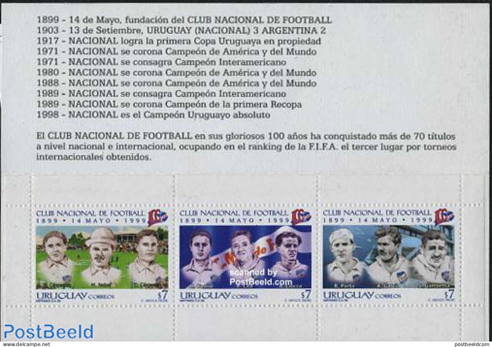 Uruguay 1999 National Football Club 3v In Booklet, Mint NH, Sport - Football - Stamp Booklets - Non Classés