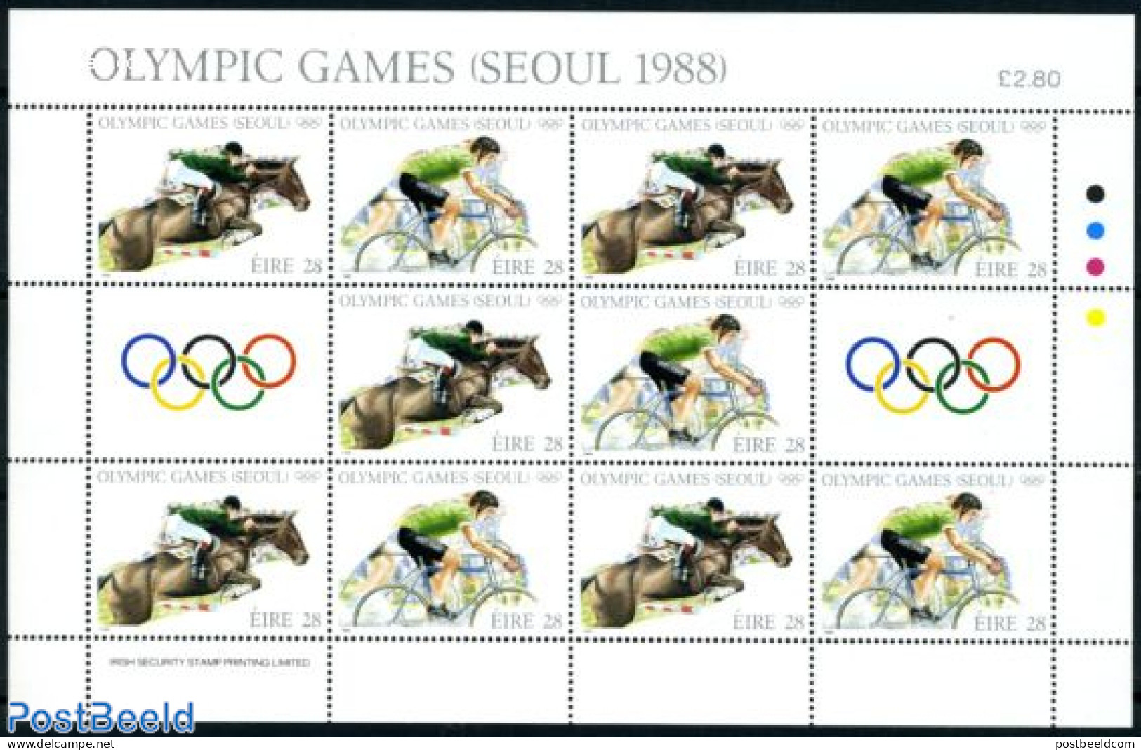 Ireland 1988 Olympic Games M/s, Mint NH, Nature - Sport - Horses - Cycling - Olympic Games - Unused Stamps