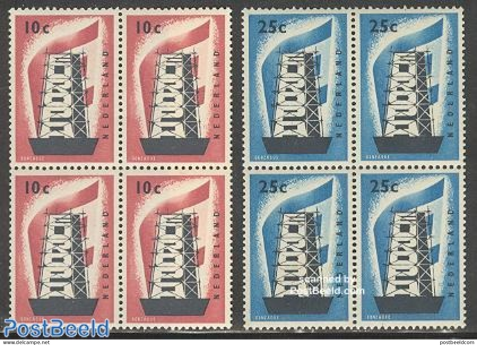 Netherlands 1956 Europa CEPT 2v, Blocks Of 4 [+], Mint NH, History - Europa (cept) - Unused Stamps