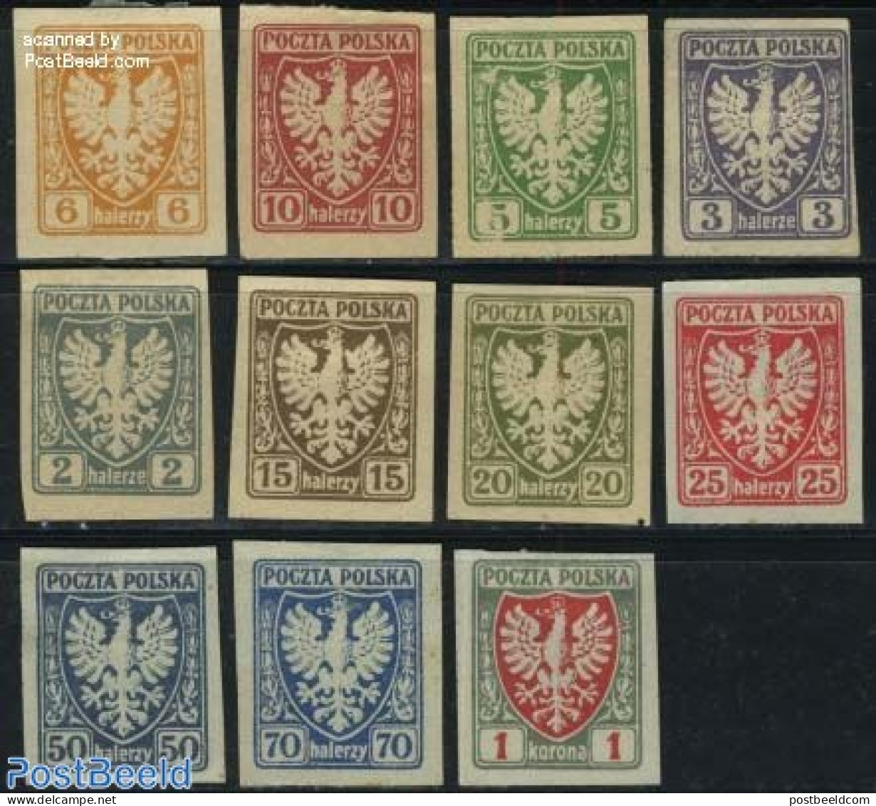 Poland 1919 Definitives, Coat Of Arms 11v (issued Without Gum), Unused (hinged), History - Coat Of Arms - Neufs