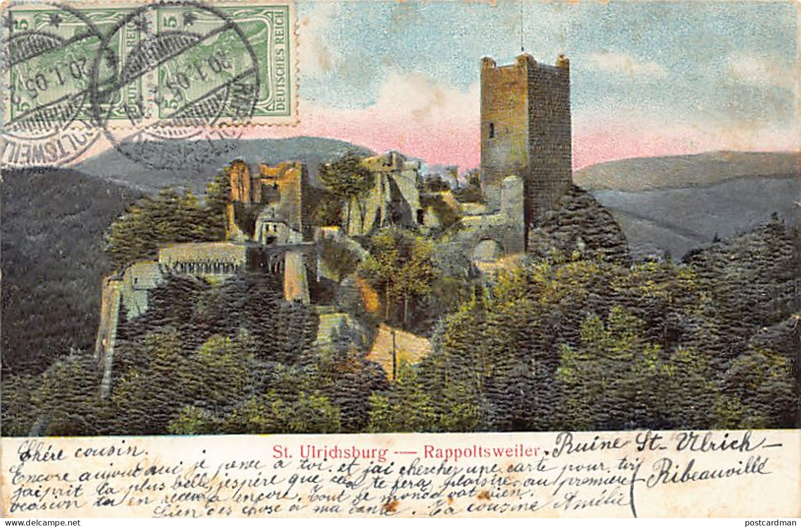 RIBEAUVILLÉ - Ruine St-Ulrich - Rappoltsweiler St. Ulrichsburg - Carte Relief - Ed. Carl Lebsché - Ribeauvillé