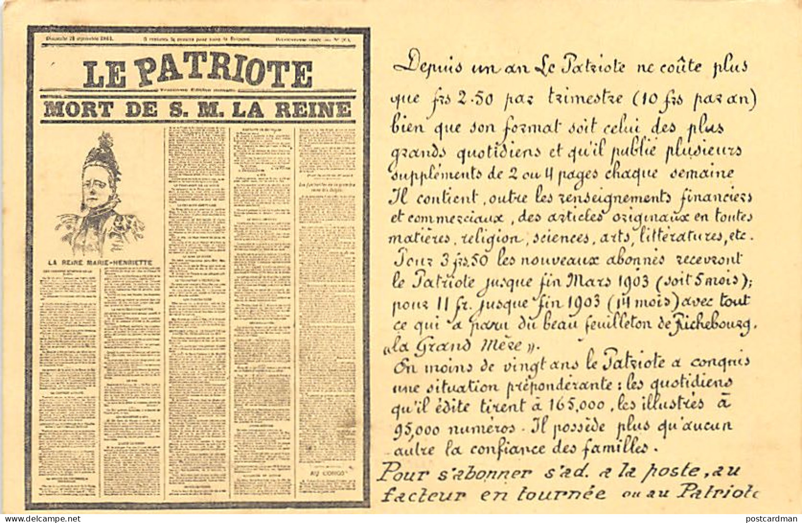 Belgique - BRUXELLES - Journal Le Patriote - Mort De S.M. La Reine Marie-Henriette - Autres & Non Classés
