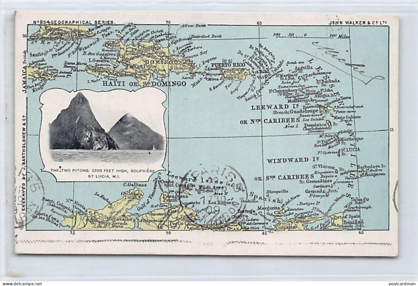 Saint Lucia - Map Of West Indies - The Two Pitons - Publ. J. Bartholomew & Co.  - Sainte-Lucie