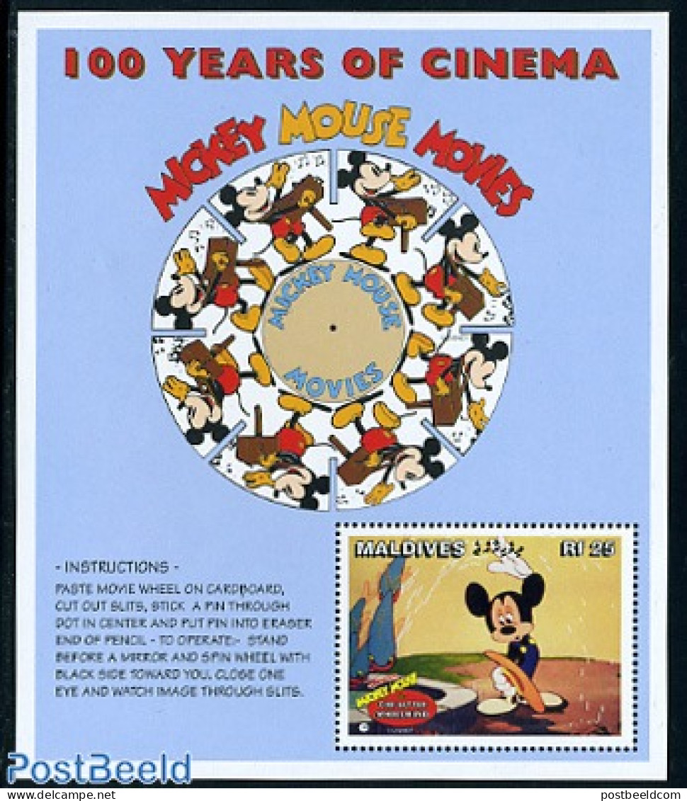 Maldives 1996 100 Years Cinema, Mickey S/s, Mint NH, Performance Art - Film - Art - Disney - Cinema