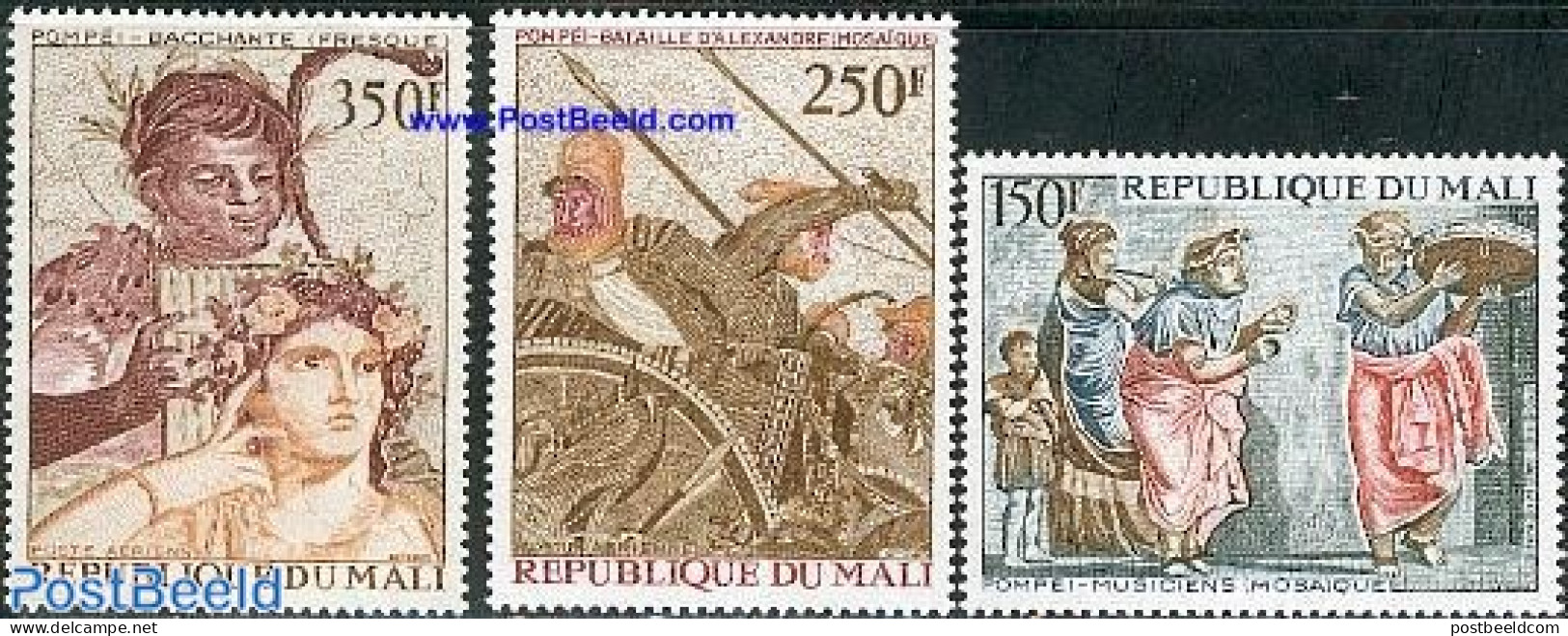 Mali 1974 Frescoes 3v, Mint NH, Nature - Performance Art - Religion - Wine & Winery - Music - Greek & Roman Gods - Art.. - Wines & Alcohols