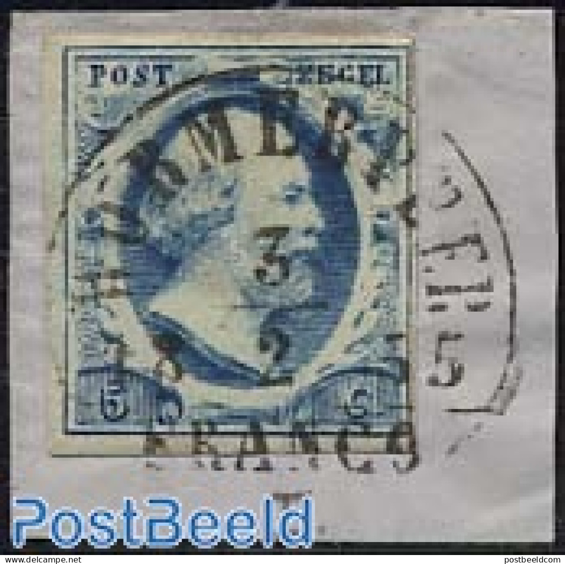 Netherlands 1852 5c., Canc. Wormerveer B, On Piece Of Paper, Used Stamps, Various - Cancellations (specialized) - Used Stamps