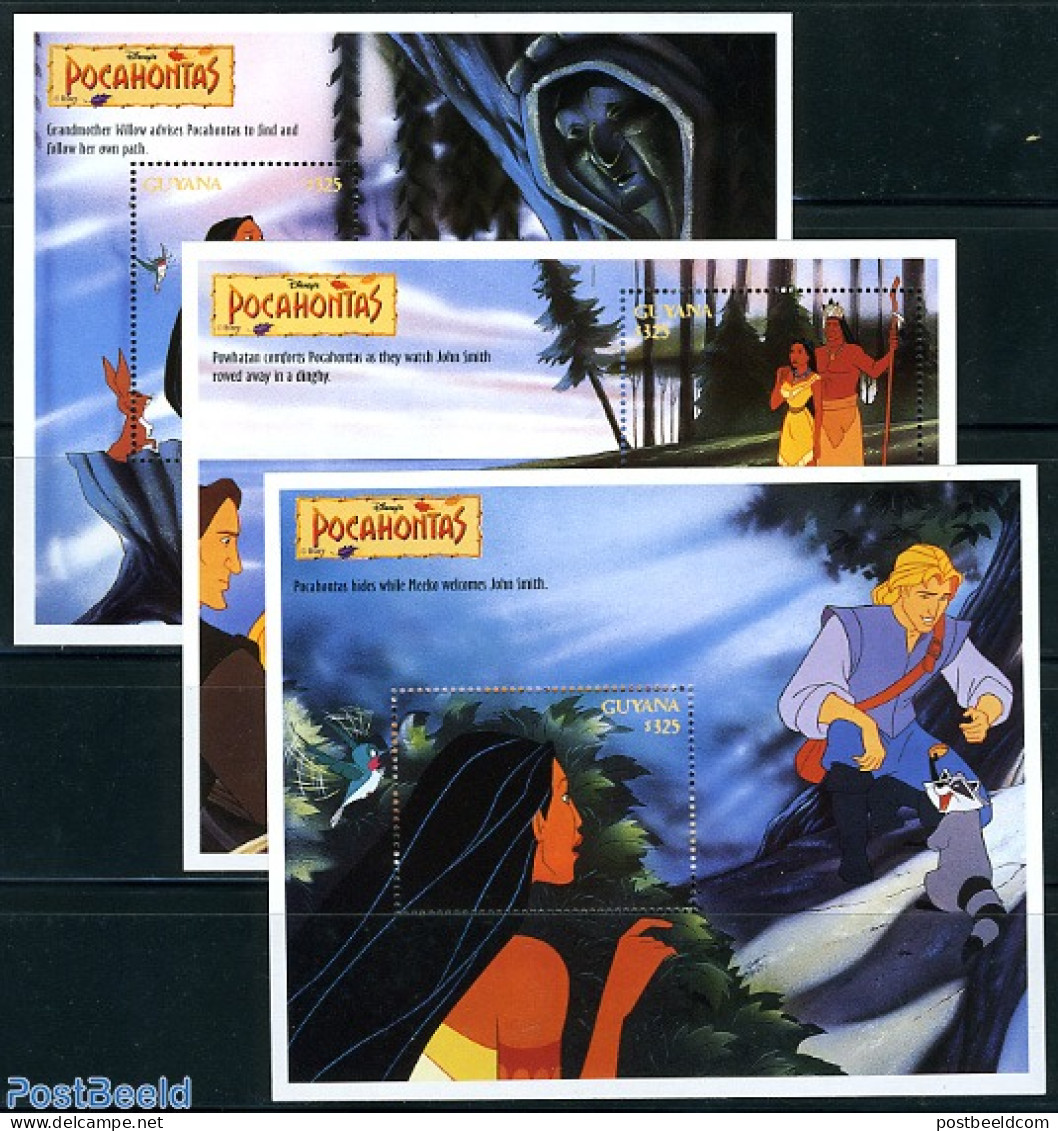 Guyana 1995 Pocahontas 3 S/s, Mint NH, Art - Disney - Disney