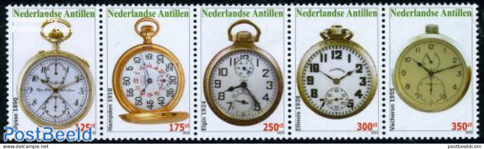 Netherlands Antilles 2010 Pocket Watches 5v [::::], Mint NH, Art - Clocks - Orologeria