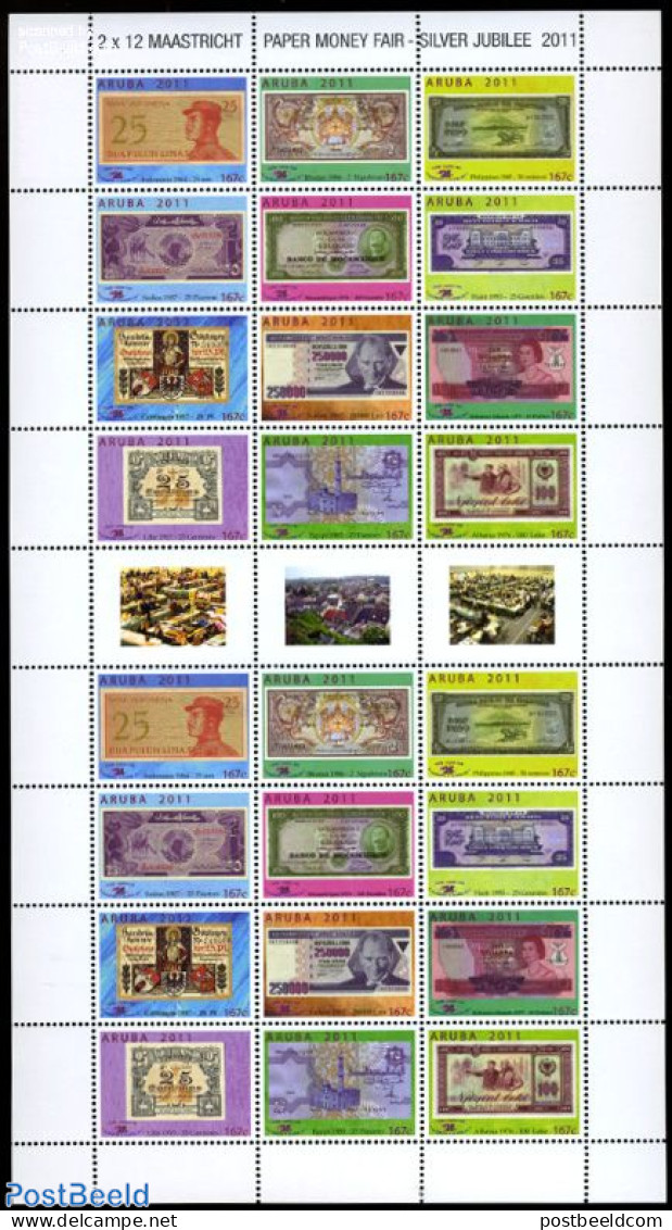 Aruba 2011 Paper Money 2x12v M/s, Mint NH, Nature - Various - Camels - Money On Stamps - Coins