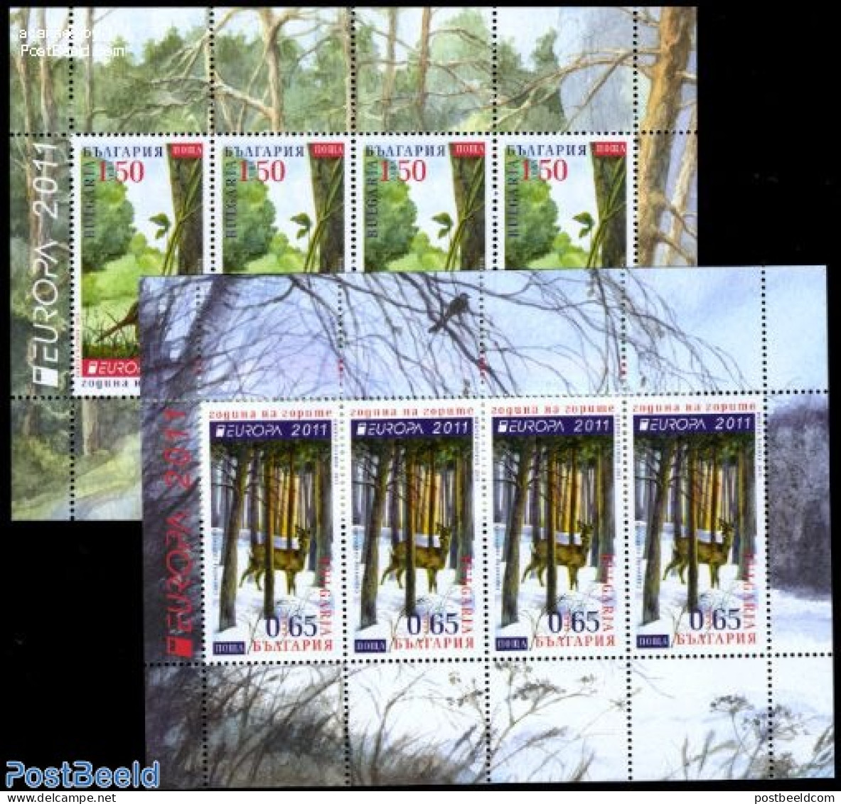 Bulgaria 2011 Europa, Forests 2 M/s, Mint NH, History - Nature - Europa (cept) - Animals (others & Mixed) - Birds - Deer - Unused Stamps