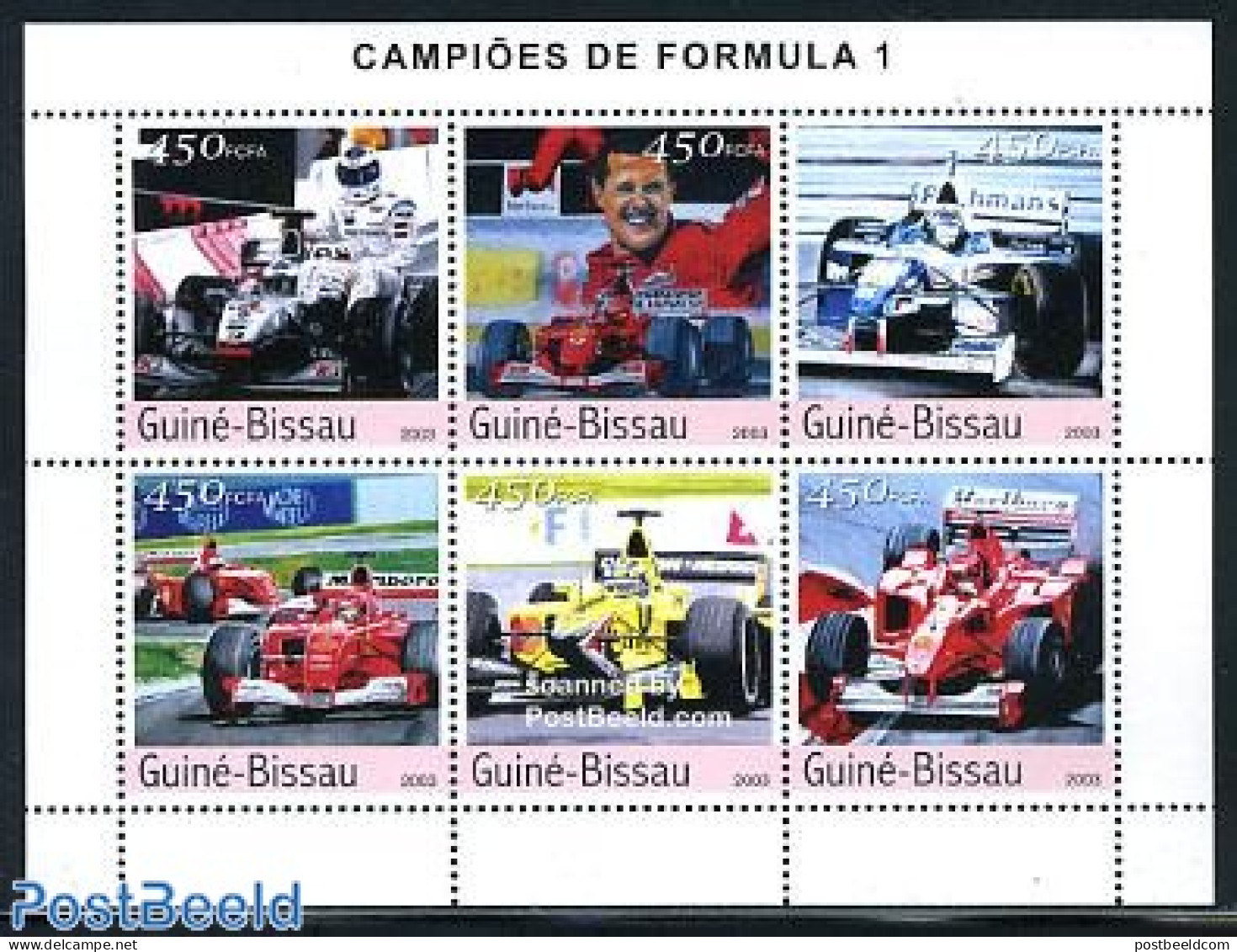 Guinea Bissau 2003 F1 Champions 6v M/s, Mint NH, Sport - Transport - Autosports - Sport (other And Mixed) - Automobiles - Voitures