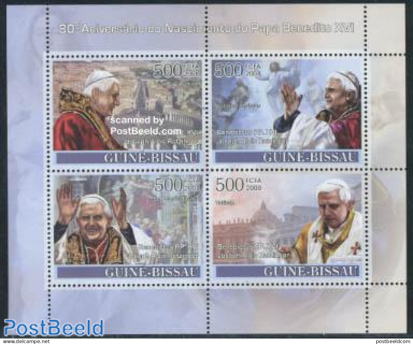 Guinea Bissau 2008 Pope Benedict XVI 4v M/s, Mint NH, Religion - Pope - Religion - Papes