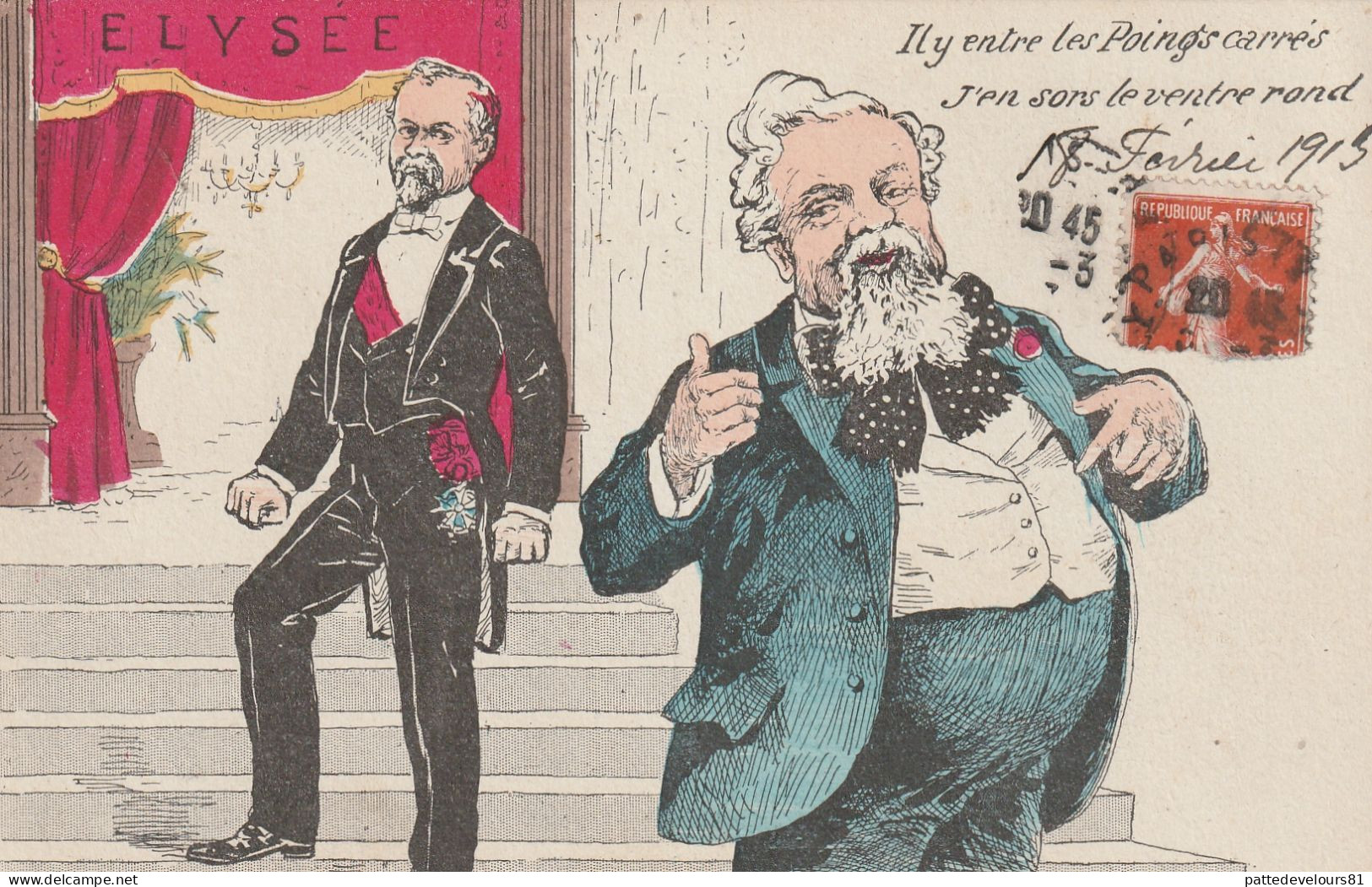 CPA Caricature Satirique Politique R. POINCARE / A. FALLIERES Les Marches De L'Elysée Illustrateur - Satirische