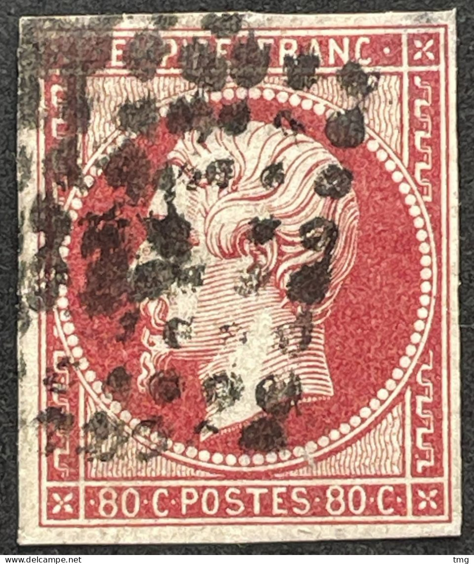 YT 17B 1853-60 (léger Clair NE) Napoléon III 80c Rose (côte 60 €) France – 9krlot - 1853-1860 Napoléon III