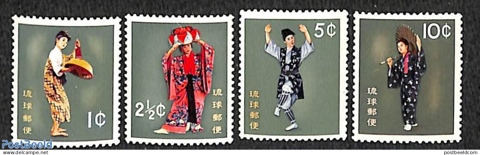 Ryu-Kyu 1960 Tradional Dances 4v, Mint NH, Performance Art - Various - Dance & Ballet - Folklore - Tanz