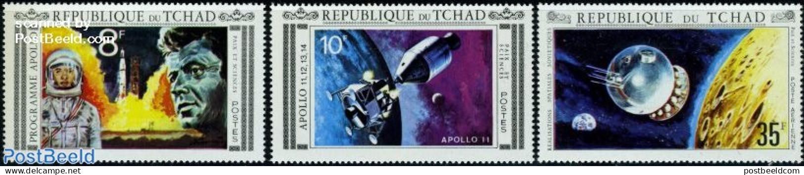 Chad 1971 Apollo Programme 3v, Mint NH, Transport - Space Exploration - Other & Unclassified