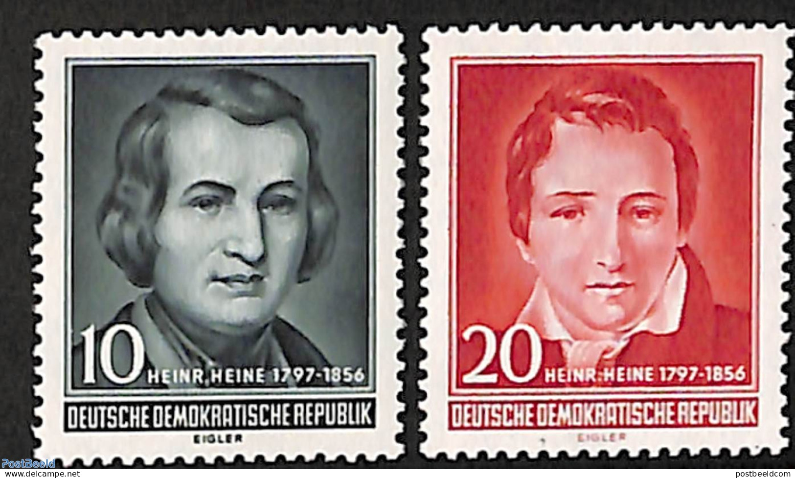 Germany, DDR 1956 Heinrich Heine 2v, Mint NH, Art - Authors - Neufs