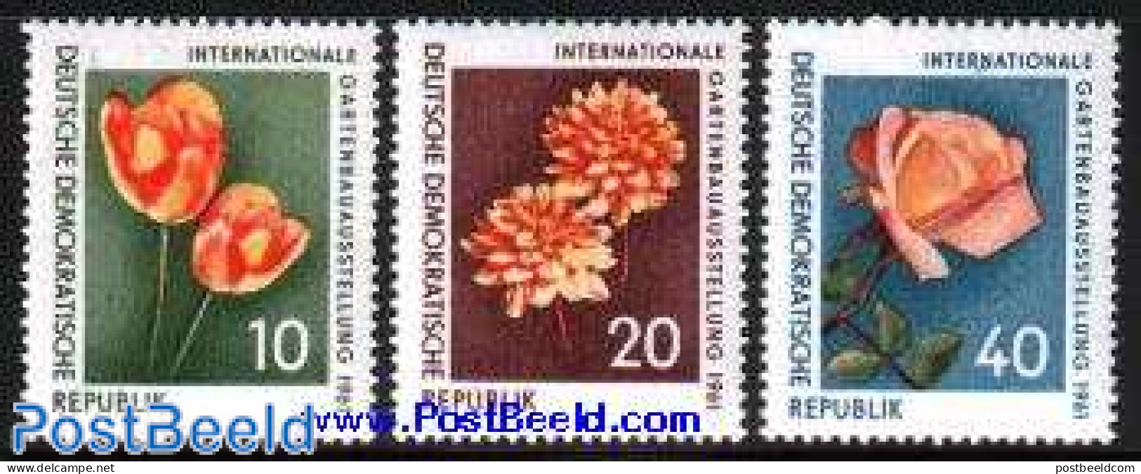 Germany, DDR 1961 Garden Expo 3v, Mint NH, Nature - Flowers & Plants - Gardens - Roses - Ungebraucht