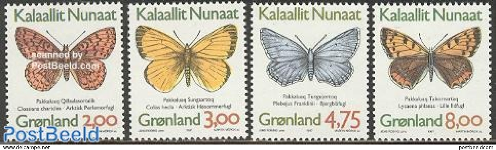 Greenland 1997 Butterflies 4v Phosphor (from Sheet), Mint NH, Nature - Butterflies - Unused Stamps