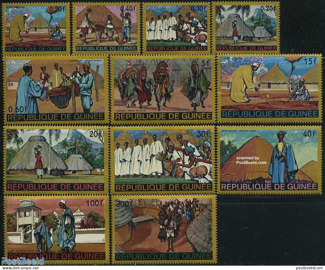 Guinea, Republic 1968 Folklore 12v, Mint NH, Various - Costumes - Folklore - Costumes