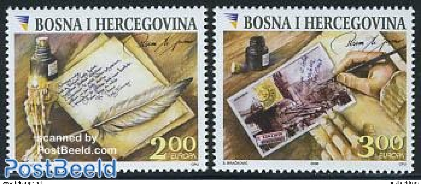 Bosnia Herzegovina 2008 Europa, Letter Writing 2v, Mint NH, History - Europa (cept) - Post - Stamps On Stamps - Art - .. - Poste