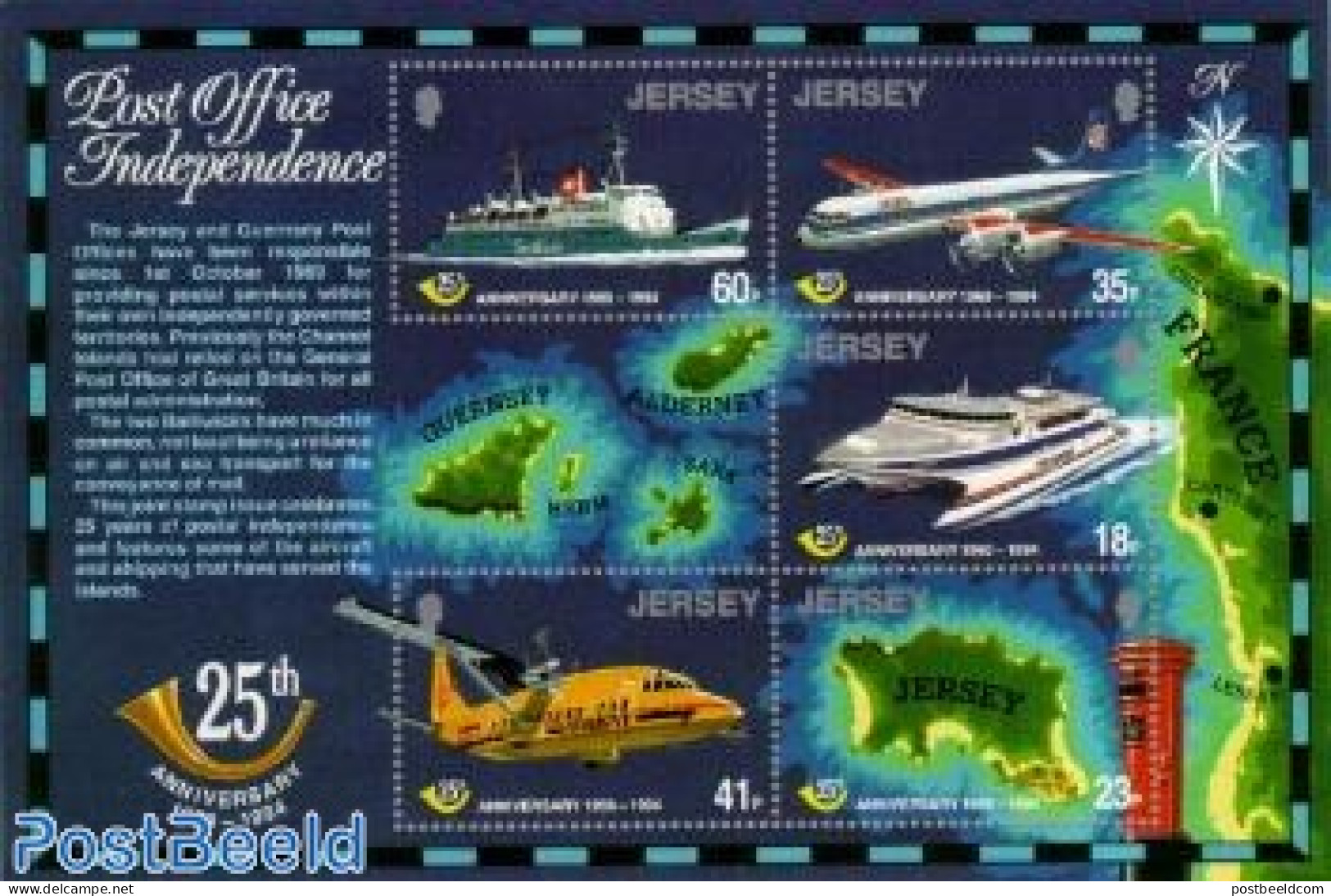 Jersey 1994 Postal Service S/s, Mint NH, Transport - Various - Post - Aircraft & Aviation - Ships And Boats - Joint Is.. - Post