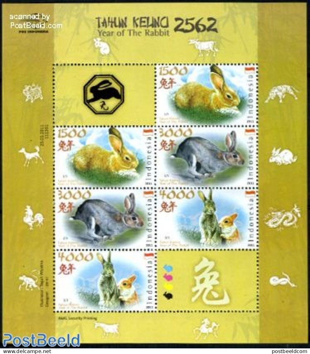 Indonesia 2011 Year Of The Rabbit M/s, Mint NH, Nature - Various - Animals (others & Mixed) - Rabbits / Hares - New Year - Nouvel An