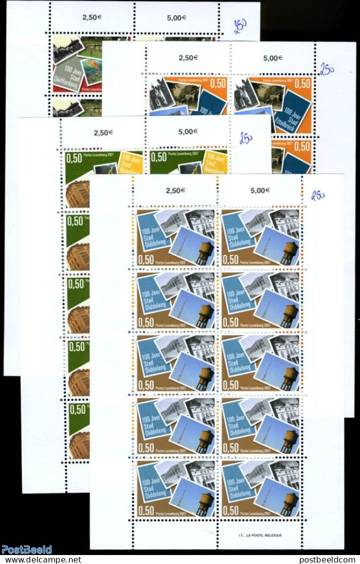 Luxemburg 2007 City Rights 4 M/s, Mint NH, Nature - Science - Water, Dams & Falls - Mining - Unused Stamps