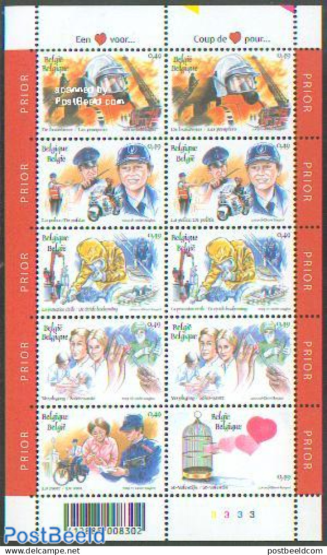 Belgium 2003 A Heart For.. 10v M/s, Mint NH, Health - Sport - Transport - Various - Health - Cycling - Post - Automobi.. - Unused Stamps