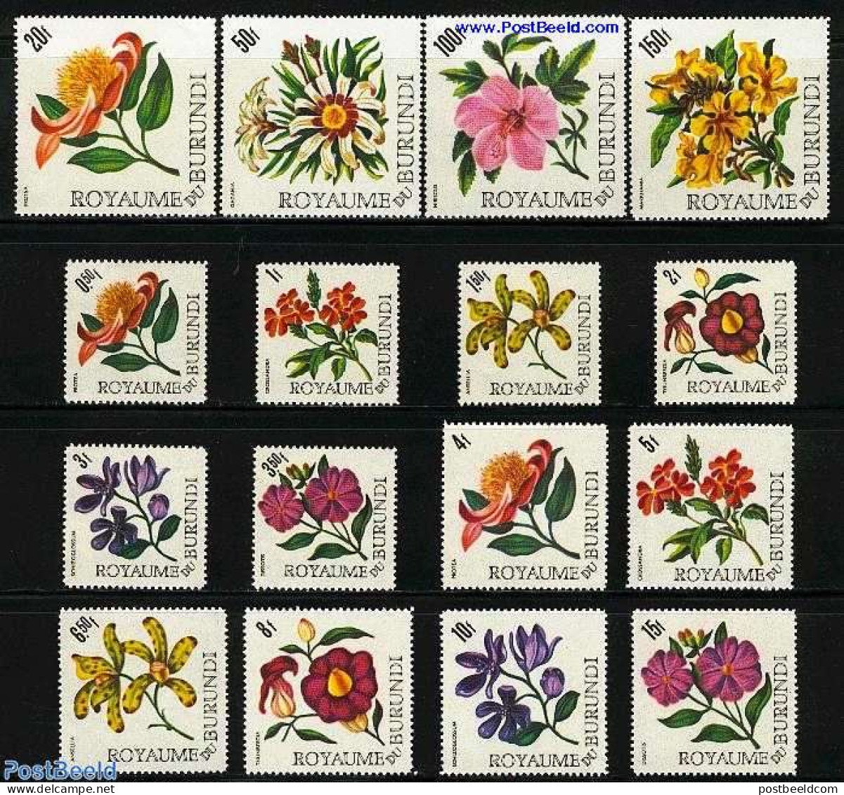 Burundi 1966 Flowers 16v, Mint NH, Nature - Flowers & Plants - Orchids - Autres & Non Classés