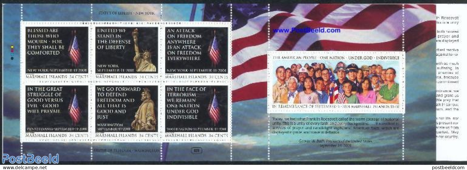 Marshall Islands 2001 September 11 7v In Booklet, Mint NH, Transport - Various - Stamp Booklets - Fire Fighters & Prev.. - Unclassified