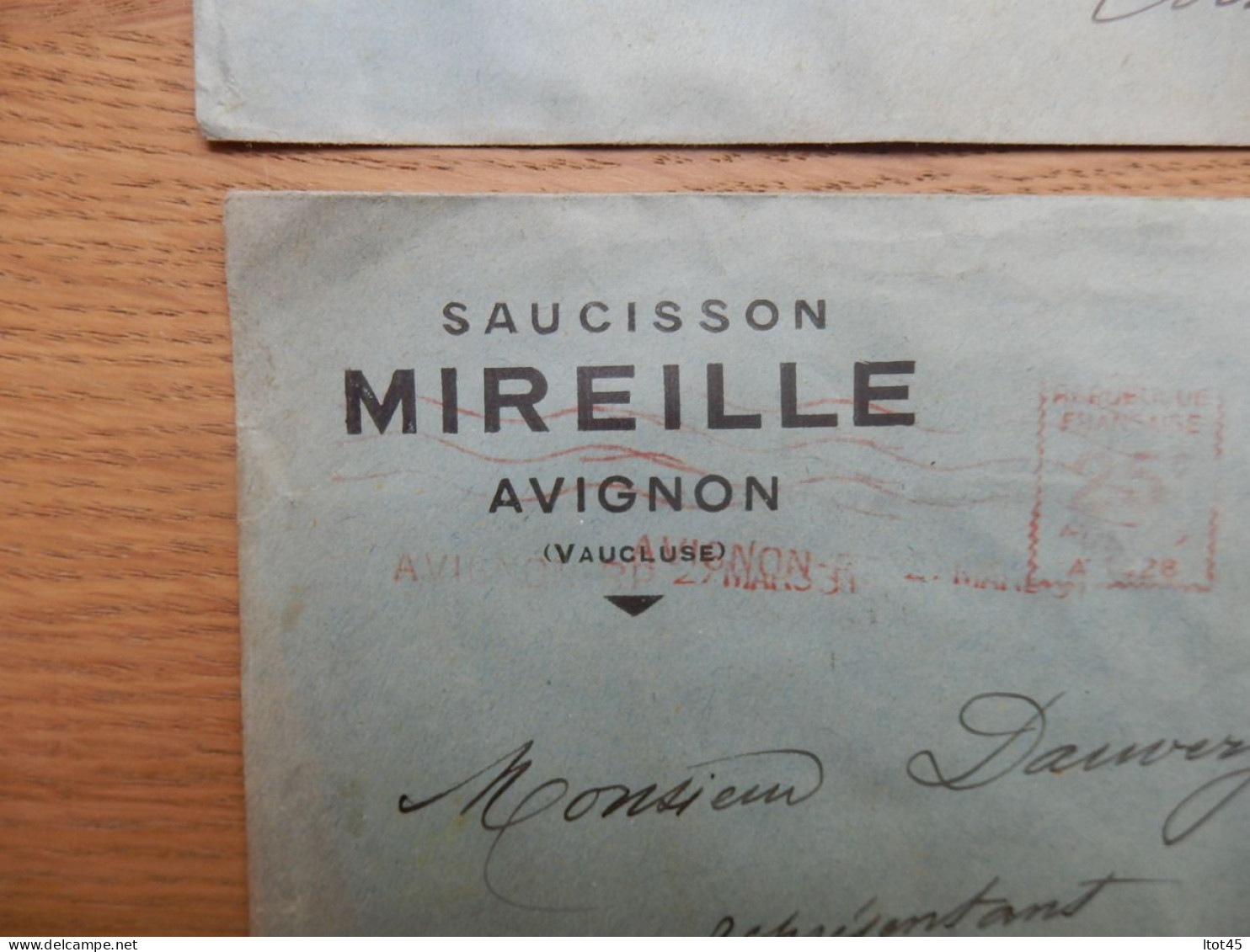 LOT DE 2 ENVELOPPES SAUCISSON MIREILLE AVIGNON VAUCLUSE 1931 - 1921-1960: Modern Period