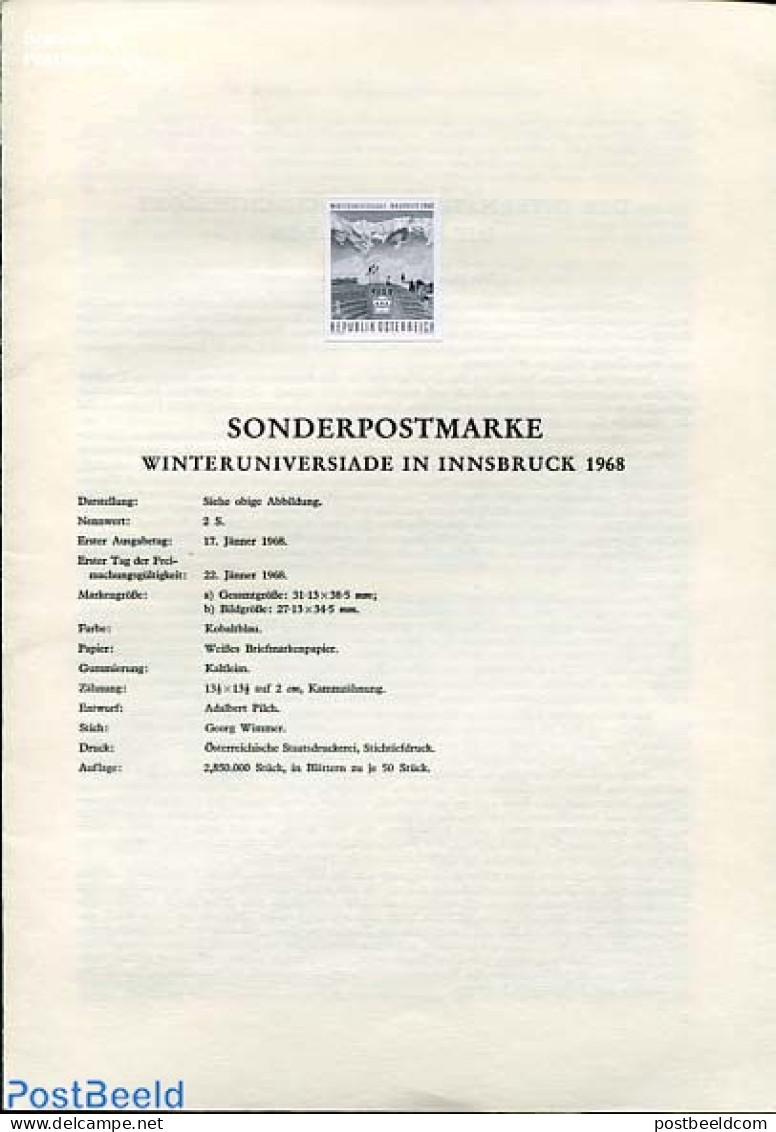 Austria 1968 WINTERUNIVERSI BLACKPRINT, Mint NH, Sport - Sport (other And Mixed) - Ungebraucht