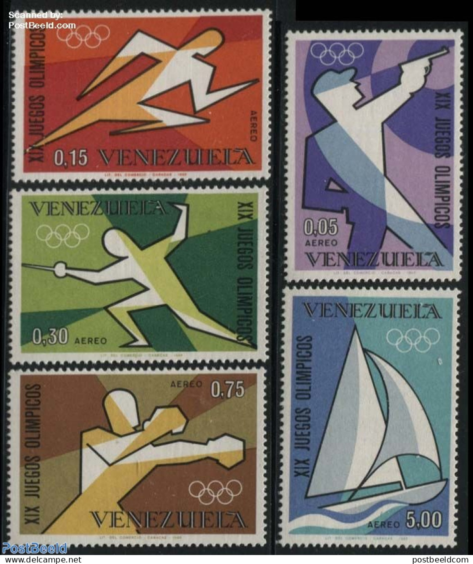 Venezuela 1968 Olympic Games 5v, Mint NH, Sport - Boxing - Fencing - Olympic Games - Sailing - Shooting Sports - Boxing