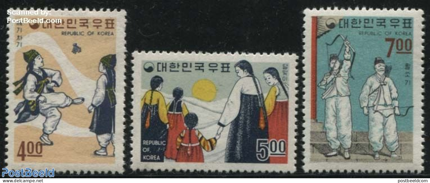 Korea, South 1967 Folklore 3v, Mint NH, Sport - Various - Badminton - Shooting Sports - Folklore - Badminton