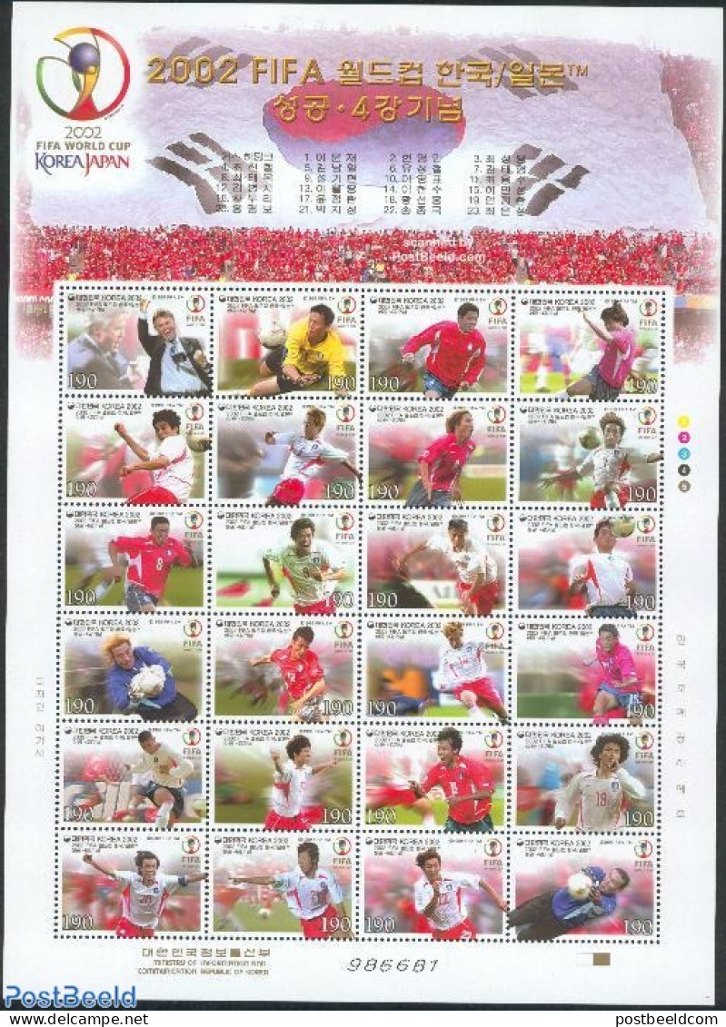 Korea, South 2002 World Cup Football, Korean Team 24v M/s, Mint NH, History - Sport - Netherlands & Dutch - Football - Geography