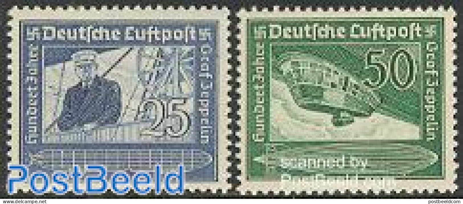 Germany, Empire 1938 Graf Von Zeppelin 2v, Mint NH, Transport - Zeppelins - Neufs